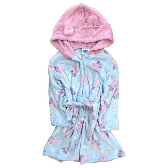 Peppa Pig Toddler Girls Plush Blue & Pink Hoodie Bath Robe 4T