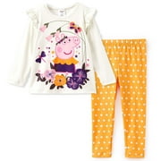 Peppa Pig Toddler Girls Set Graphic Crewneck Tee Sweatshirt and Leggings Halloween Outfit 2-Piece Set 4-5Y