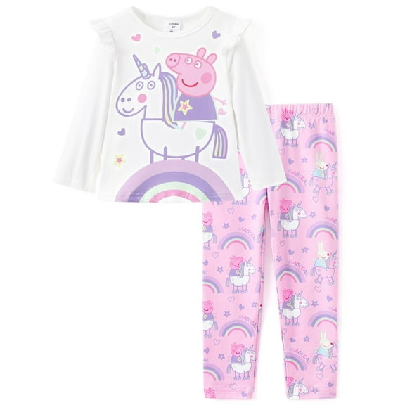 Peppa Pig Toddler Girls Set Long Sleeve Graphic Tee Sweatshirts and Leggings Pink Unicorn Outfit 2-Piece Set 3T