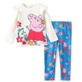 thumbnail image 1 of Peppa Pig Toddler Girls Set Long Sleeve Graphic Tee and Leggings Blue Flower Outfit 2-Piece Set 2T, 1 of 10