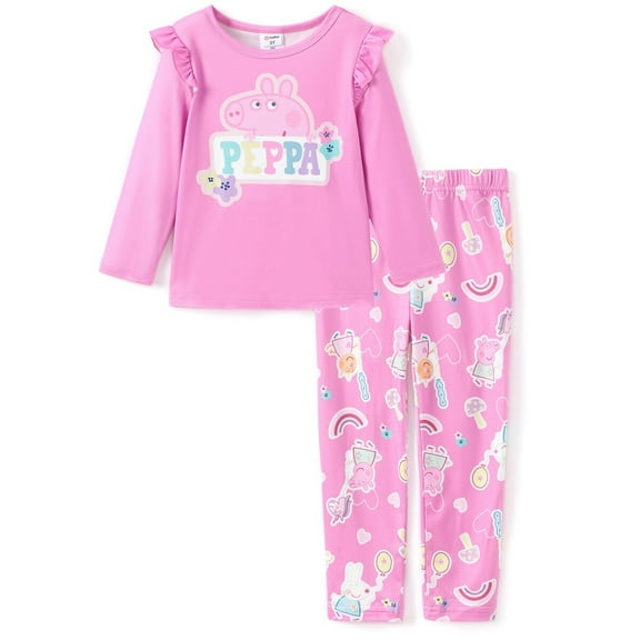 Peppa Pig Toddler Girls Set Long Sleeve Graphic Tee and Leggings Pink School Outfit 2-Piece Set 3T