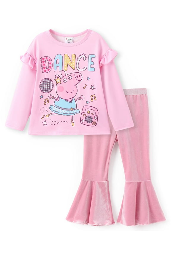 Toddler Girls Sweatshirts Character Graphic Tops and Velvet Flared Pants Pink 2 Pieces Set Size 2T
