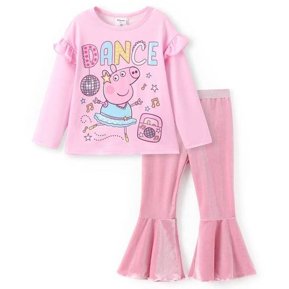 Peppa Pig Toddler Girls Sweatshirts Character Graphic Tops and Velvet Flared Pants Pink 2 Pieces Set Size 2T