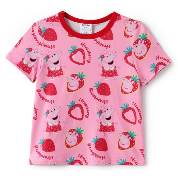 Peppa Pig Toddlers Girls Graphic Tee All-over Print Strawberry Short Sleeve T-shrits Tops Size 2T
