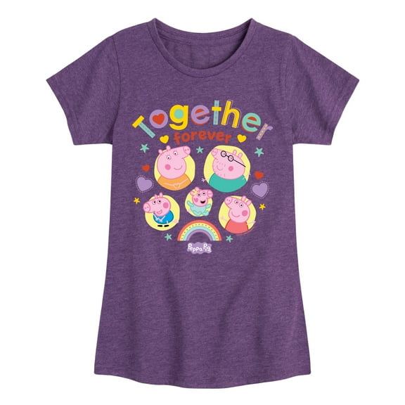 Peppa Pig - Together Forever - Toddler and Youth Girls Fitted Short Sleeve Graphic T-Shirt