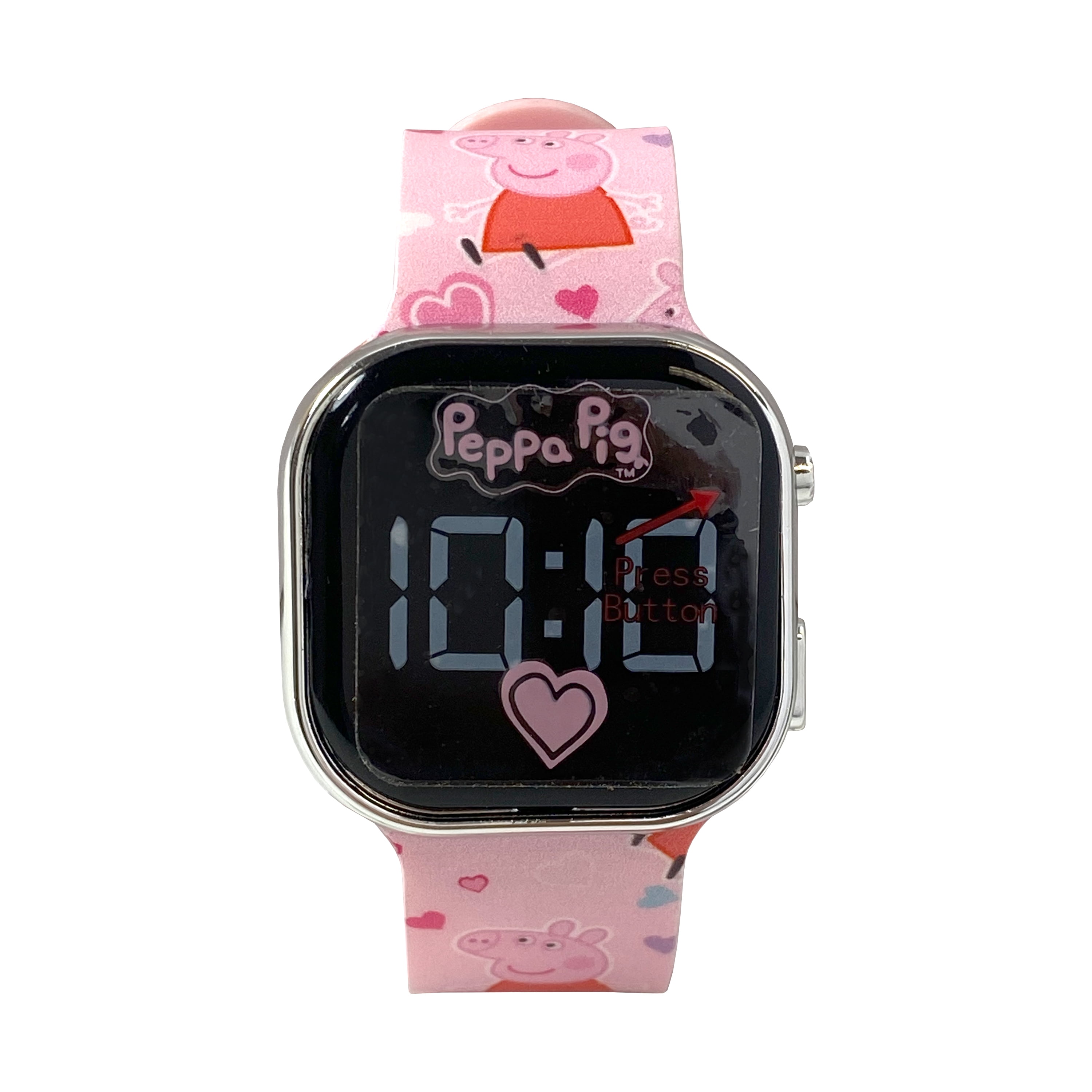 PEPPA PIG Unisex Childrens LED Watch With Square Caseand Printed Silicone Strap; PPG4106WM
