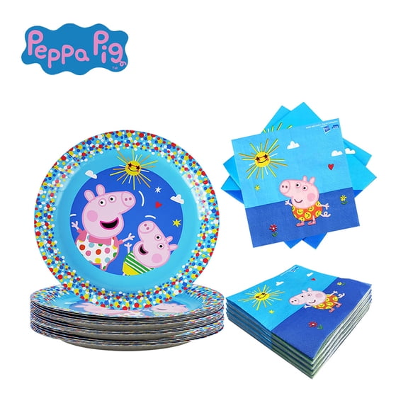 Peppa Pigg Party Tableware Set, 36PCS with 20 Napkins (6.5") & 16 Paper Plates (9"), Cartoon Design for Birthday Party, Family Gathering & Celebration Table Decor