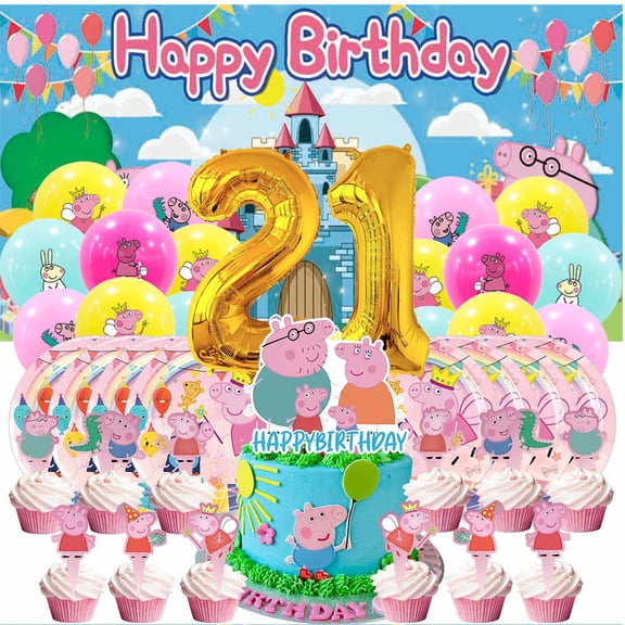 Peppa Pigs Balloons Party Supplies 21th Decor Tableware Birthday Cake Topper Decorations Banner Backdrop