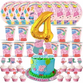 Peppa Pigs Birthday 4th Cups Party Supplies Plates Fans Decorations Cake Topper Decor