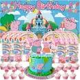 thumbnail image 1 of Peppa Pigs Birthday Cups Party Supplies Decor Backdrop Plates Fans Decorations Banner, 1 of 6