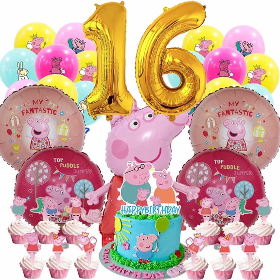 Peppa Pigs Party Supplies 16th Decor Kit Balloons Birthday Cake Topper Decorations