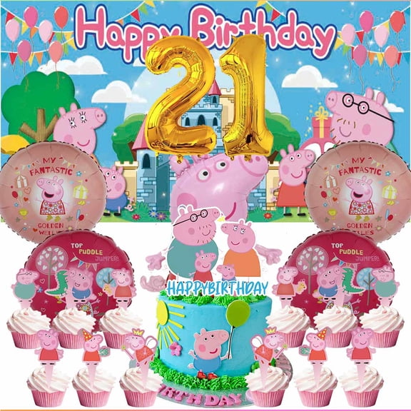 Peppa Pigs Party Supplies Decor 21th Kit Balloons Birthday Cake Topper Banner Backdrop Decorations