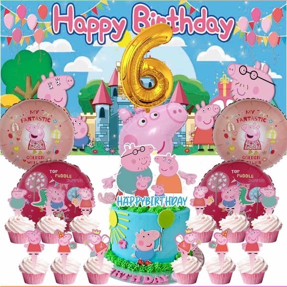 Peppa Pigs Party Supplies Decor 6th Kit Balloons Birthday Cake Topper Banner Backdrop Decorations