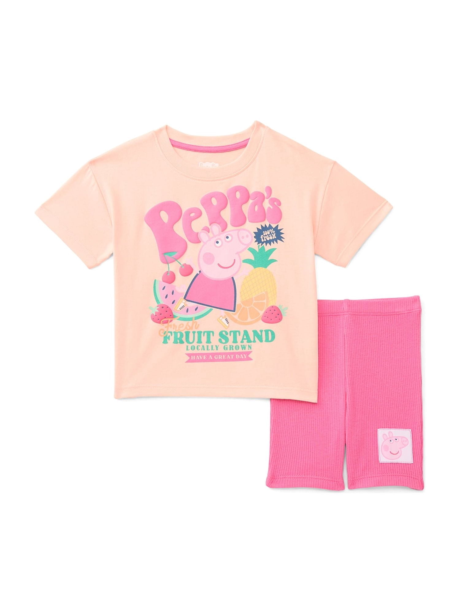 Peppa Pig Toddler Girls Graphic Tee and Bike Shorts Set, 2-Piece, Sizes 12M-5T