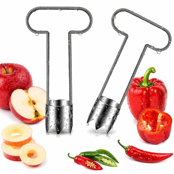 Pepper Corer 2 Pack, Stainless Steel Apple Jalapeno Vegetable Core Remover for Kitchen, Fruit Corer