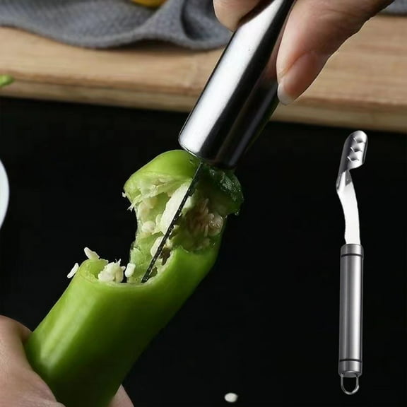 Pepper Corer 304 Stainless Steel Core Remover Tool | Serrated Edge Bitter Melon Zucchini Eggplant Seeder | Easy Clean Dishwasher Safe | 1 Piece | 22.5x2x2cm | Vegetable Core Removal Gadget