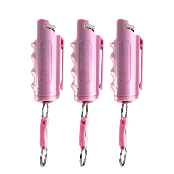 Pepper Defense 3-PACK Pepper Spray Keychain with Pink Finger Grip Belt Clip Holster - 4-in-1 Maximum Strength Formula (Pink Pepper Spray)
