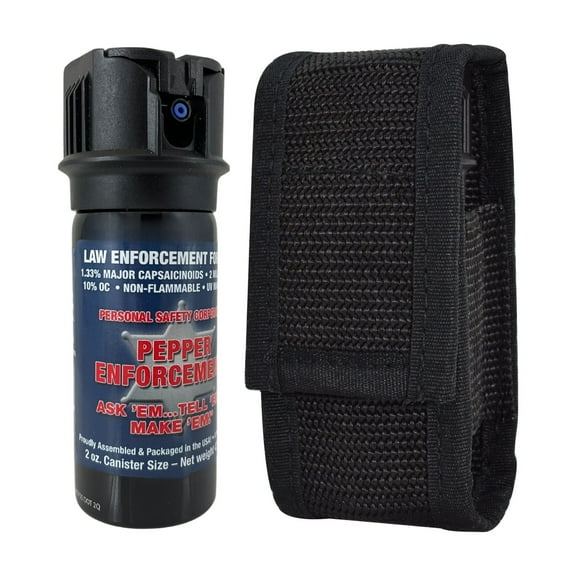 Pepper Enforcement 2 oz. Splatter Stream Pepper Spray with Belt Loop Holster for Self Defense - Maximum Strength 10% OC Formula, Flip Top Safety Tactical Design, Personal Protection Devices