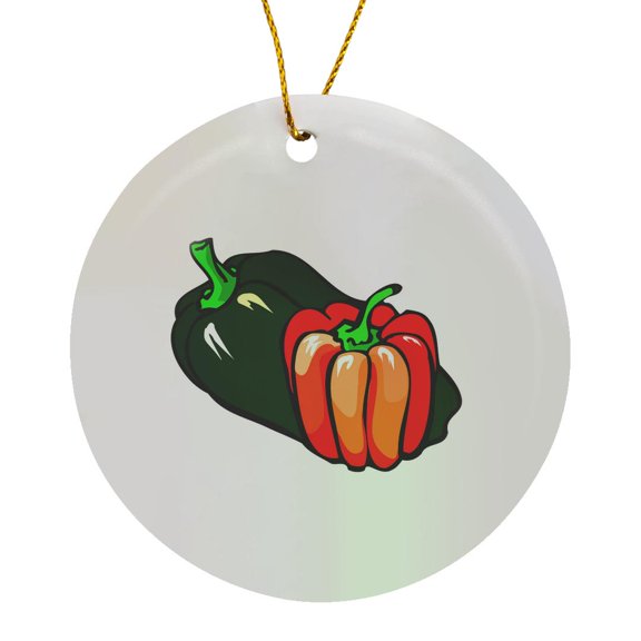 3drose, Pepper Green and Red Graphic, Circle Porcelain Ornament