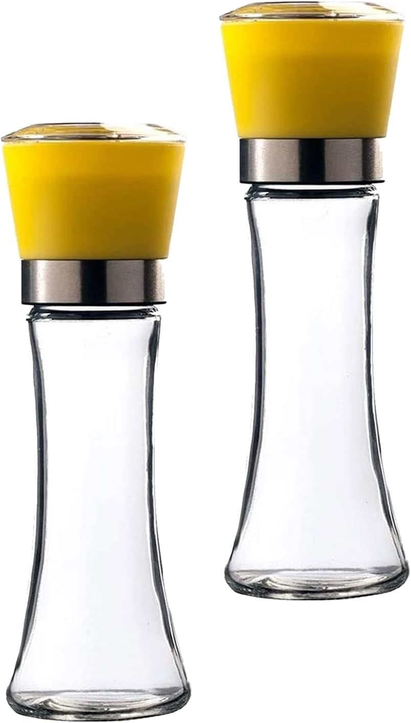 Pepper Grinder, Large Capacity Salt and Pepper Grinder Set,Thick Glass Body Pepper Mill - Easy To Use and Adjustable Salt and Pepper Grinder for Kitchen,Set of 2,Yellow