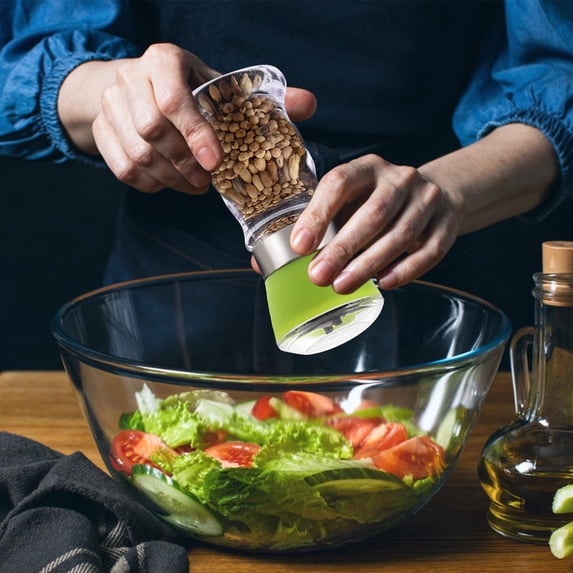 Pepper Grinder Spice Bottle, Plastic Manual Grinder for Kitchen, Green Color, Adjustable Coarseness for Fresh Ground Pepper, Salt, and Herbs, Compact Spice Mill for Cooking and Seasoning (5 Pcs)