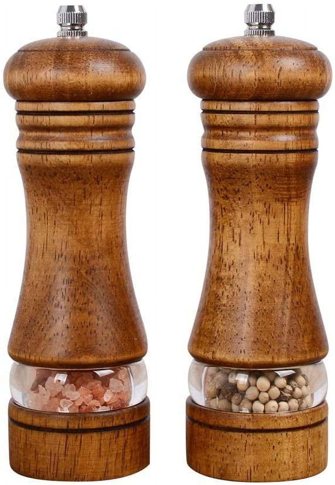 Pepper Grinder,Wood Salt and Pepper Grinder Mills Sets, Classic Manual Salt Grinder Refillable Pepper Mill Sets with Acrylic Visible Window Adjustable Ceramic Grinding Rotor 6.5inch 2 Pack