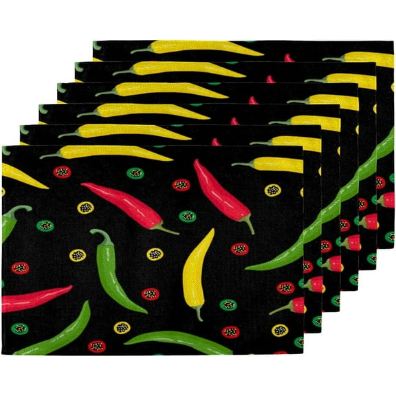 Pepper Pattern Placemats Set of 6, Heat Resistant Table Mats for Dining Kitchen, 12x18 Inch Washable Place mats for Wedding, Birthday, Christmas, Party, Table Decor