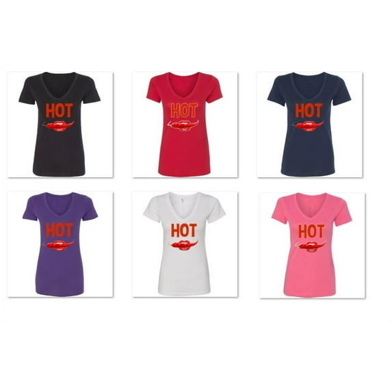 Pepper Red Lips Sexy Hot Printed VNECK Lady T-Shirt Short Sleeve T-Shirt Soft and Comfy Shirt, Lightweight Shirt Tee Color Navy Blue Medium