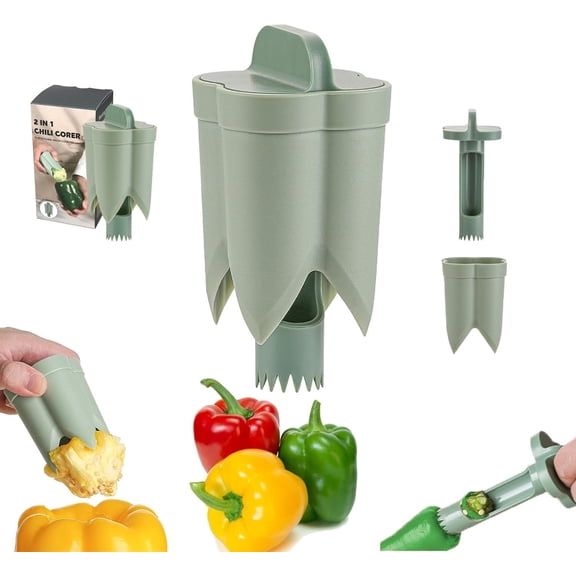 Pepper Seed Corer Remover, 2025 Upgraded 2-in-1 Bell Pepper Cutter & Deseeder, Fruit & Vegetable Corer, Effortless Kitchen Tool for Fast, Efficient Meal Prep with Fruit & Vegetable Coring