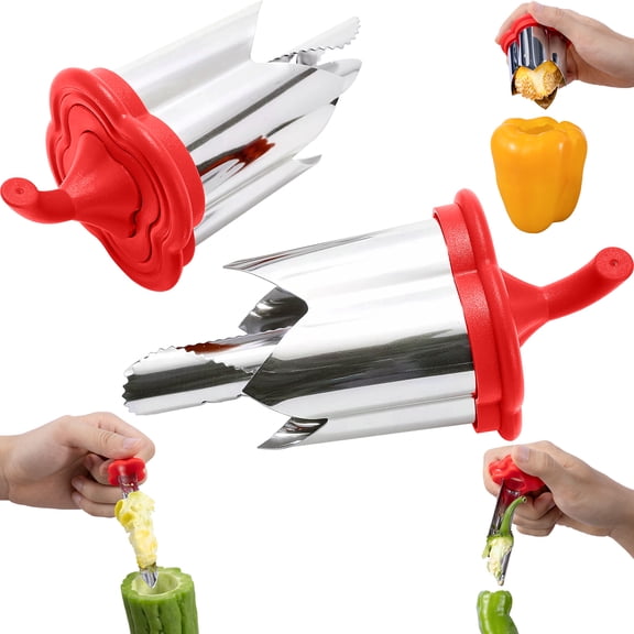Pepper Seed Corer Remover, Upgrade 2 in 1 Bell Pepper Cutter Quickly Cutting and Deseeding Bell Pepper Corer Tool for Vegetables Kitchen Gadget