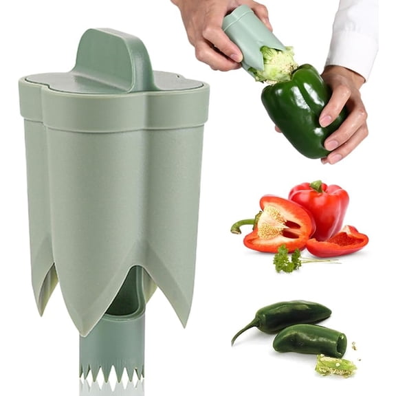 Pepper Seed Corer Remover,Upgraded 2 in 1 Bell Pepper Cutter Pepper Porer Seed Remover Tool,Quickly Cutting and Deseeding Bell Pepper Corer Tool for Vegetables Kitchen.