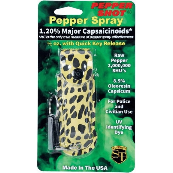 Pepper Shot 1.2% Mc 1/2 Oz Pepper Spray Fashion Leatherette Holster And Quick Release Key Chain