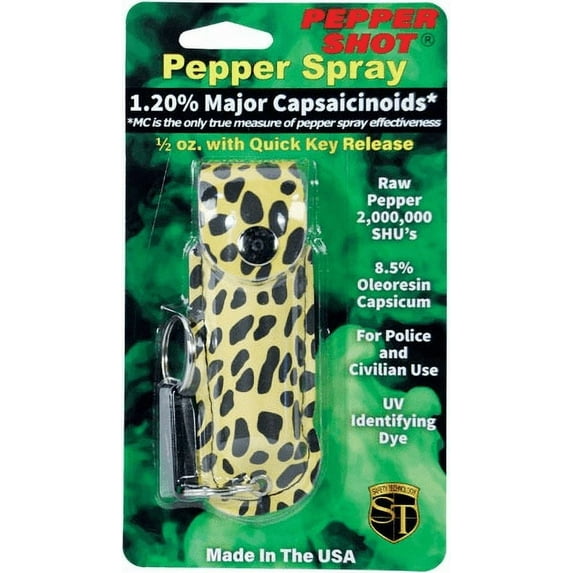Pepper Shot 1.2% Mc 1/2 Oz Pepper Spray Fashion Leatherette Holster And Quick Release Key Chain