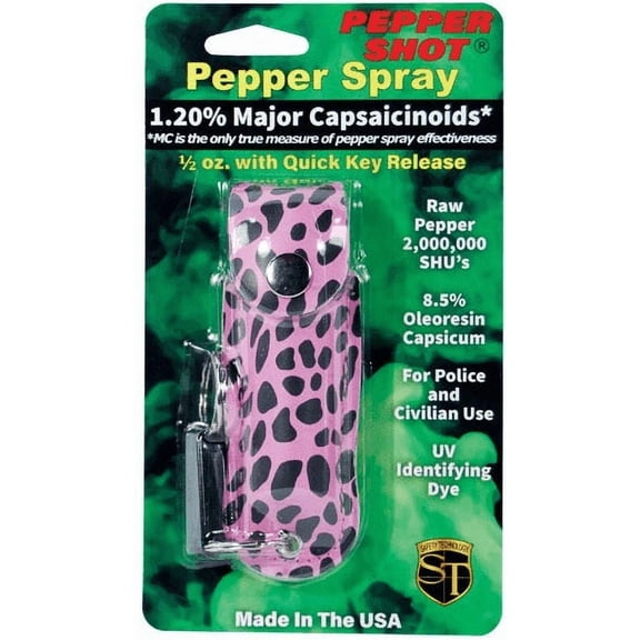 Pepper Shot 1.2% Mc 1/2 Oz Pepper Spray Fashion Leatherette Holster And Quick Release Key Chain