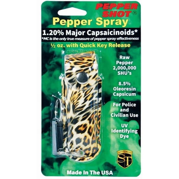 Pepper Shot 1.2% Mc 1/2 Oz Pepper Spray Fashion Leatherette Holster And Quick Release Key Chain