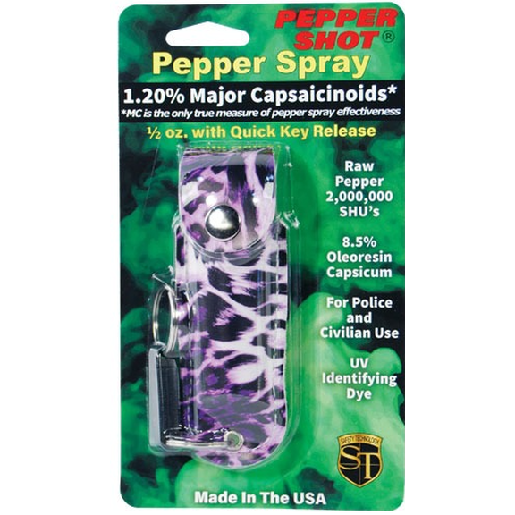 Pepper Shot 1.2% Mc 1/2 Oz Pepper Spray Fashion Leatherette Holster And Quick Release Key Chain