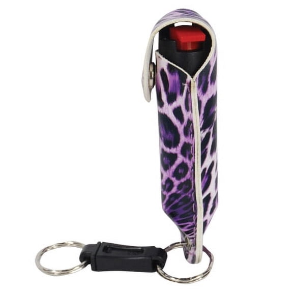 Pepper Shot 1/2 oz fashion leatherette holster and Quick Release Key Chain leopard black/purple