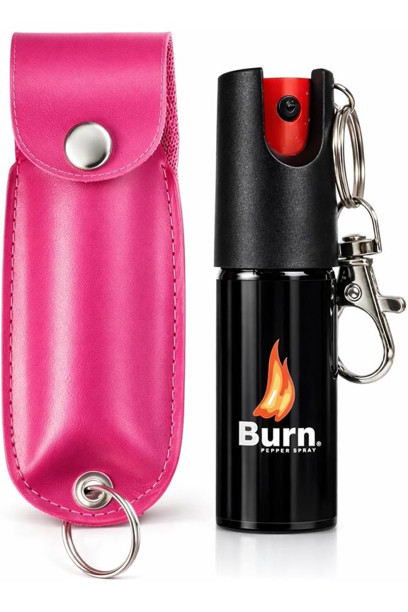 Pepper Spray Keychain 0.50 fl oz  Maximum Police Strength OC with UV Dye, Safety Lock & Pink Holster for Women Men Self Defense