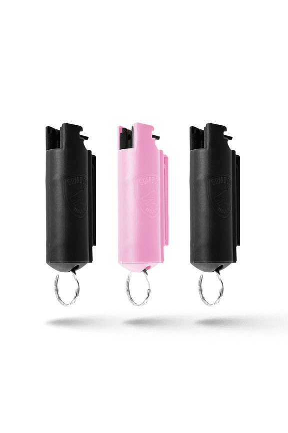 Pepper Spray Keychain with Belt Clip for Safety, 16 ft Range, 3 pack Black/Light Pink, Self Defense by Guard Dog Security