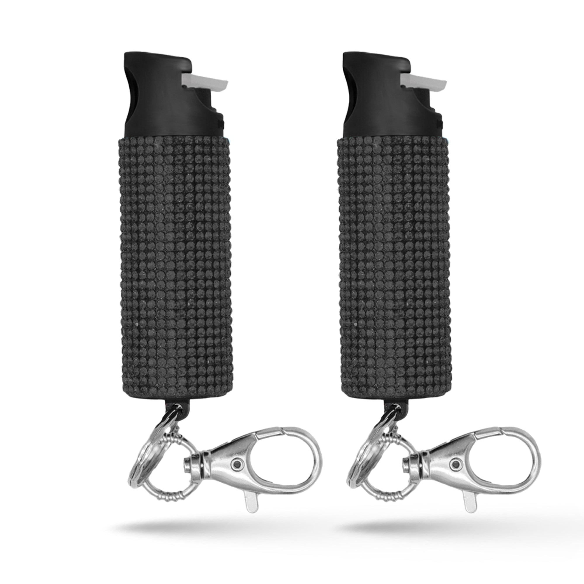Pepper Spray Keychain with Safety Twist Top Glow-in-Dark, 16 ft Range, Rhinestone Design, Self Defense by Guard Dog Security, 2 pack Black