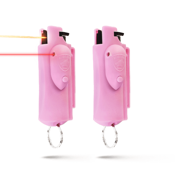 Pepper Spray Self Defense with Laser Sight & Belt Clip, 16 ft Range, 0.5 oz, Keychain, by Guard Dog Security, 2 pack Pink Outdoor
