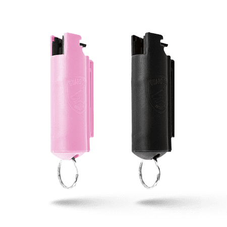 Pepper Spray Keychain with Belt Clip for Safety, 16 ft Range, 2 pack Black/Light Pink, Self Defense by Guard Dog Security
