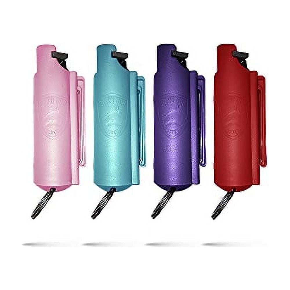 Pepper Spray Keychain with Belt Clip for Safety, 16 ft Range, 4 pack Multi Color, Self Defense by Guard Dog Security