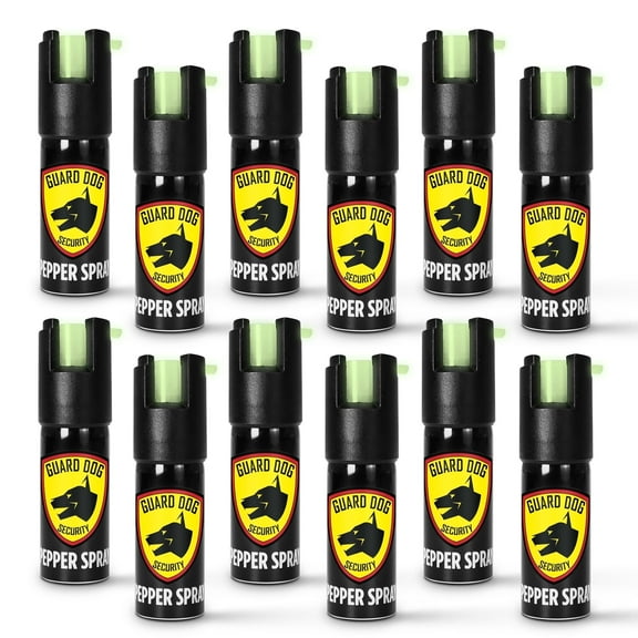 Pepper Spray with Twist Top Design Glow-in-the-Dark,16 ft Range, 1.2 oz, 25 Bursts, Self Defense by Guard Dog Security, 12 Pack