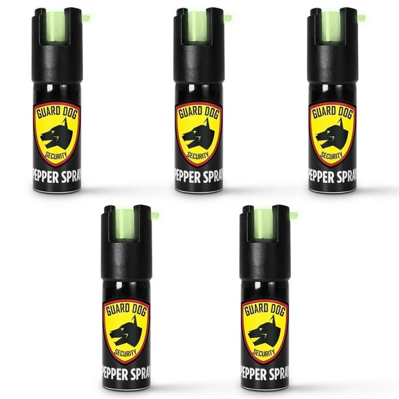 Pepper Spray with Twist Top Design Glow-in-the-Dark,16 ft Range, 1.2 oz, 25 Bursts, Self Defense by Guard Dog Security, 5 pack