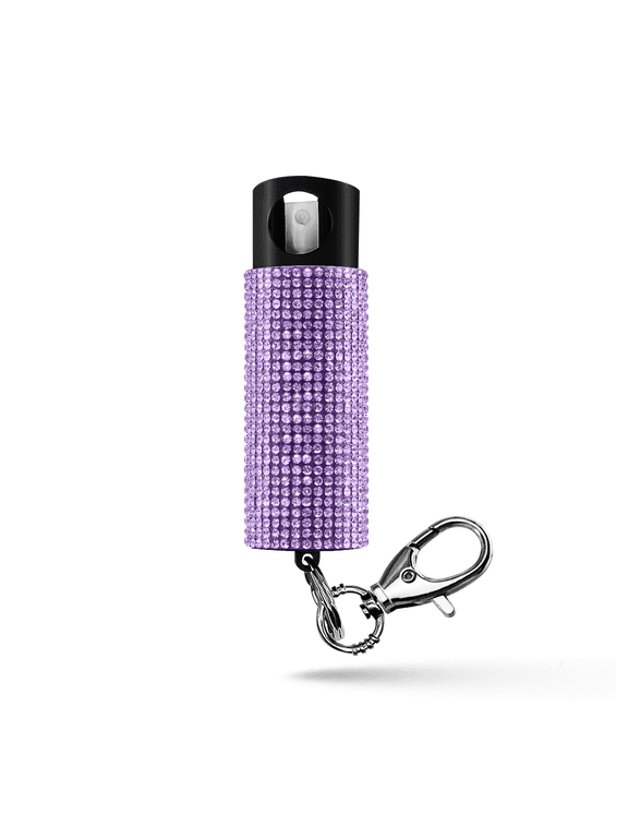 Pepper Spray with Safety Twist Top Glow-in-Dark, 16 ft Range, Purple Rhinestone Design Pepper Spray Keychain, Self Defense by Guard Dog Security, 1 pack