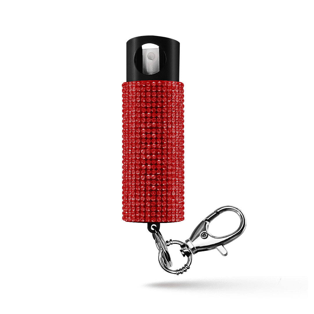 Guard Dog Security Pepper Spray Keychain, White Rhinestone