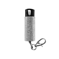 Pepper Spray with Safety Twist Top Glow-in-Dark, 16 ft Range, White Rhinestone Design Pepper Spray Keychain, Self Defense by Guard Dog Security, 1 pack