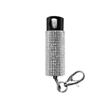 Pepper Spray with Safety Twist Top Glow-in-Dark, 16 ft Range, White Rhinestone Design Pepper Spray Keychain, Self Defense by Guard Dog Security, 1 pack