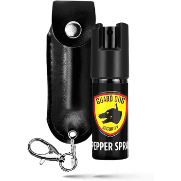 Pepper Spray for Self-Defense w/ Black Leather Pepper Spray Keychain Case, 16 ft Range, 0.5 oz, Safety Twist Top by Guard Dog Security, 1 pack